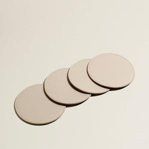 OLETHA Drink Coasters, Set of 4 - Aesthetic Round Coaster for Coffee Bar, Dining Table, Office Desk - Ivory