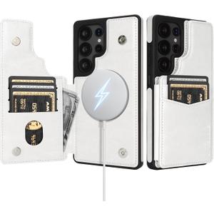 3 x SkyEagle Compatible with Magsafe for Samsung Galaxy S25 Ultra Wallet Case with Card Holder,Women Men Phone Case PU Leather Kickstand Flip Protective Cover Credit Card Slots,for Galaxy S25 Ultra,White