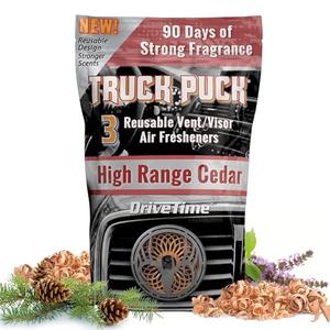 Drive Time Truck Puck High Range Cedar Fragrance Premium Long-Lasting Car Air Freshener, Odor Eliminator/Deodorizer, Refillable Vent & Visor Clip Car Accessories, Pack of 2 Drive Time Truck Puck High Range Cedar Fragrance Premium Long-Lasting Car Air Freshener, Odor Eliminator/Deodorizer, Refillable Vent & Visor Clip Car Accessories, Pack of 2