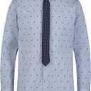 Tommy Hilfiger Boys' Long Sleeve Dress Shirt with Straight Tie, Collared Button-Down with Cuff Sleeves (12, Blue)
