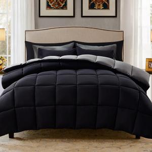 Decroom Lightweight Full Comforter Set with 2 Pillow Sham - 3 Pieces Set - Quilted Down Alternative Comforter/Duvet Insert for All Season - Black/Grey - Full Size