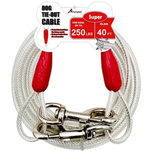 Petest 40ft Reflective Tie-Out Cable for Super Dogs Up to 250 Pounds (Red & Silver)
