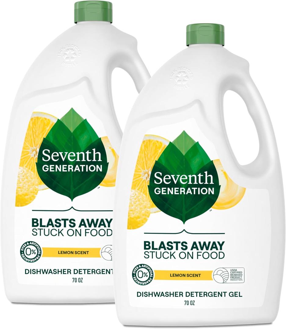 Seventh Generation Dishwasher Detergent Gel Lemon Scent 2 pack for sparkling dishes dishwasher soap 70 oz