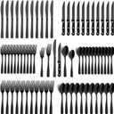 BEWOS 72-Pieces Black Silverware Set for 12 - Stainless Steel Flatware Set with Mirror Polish, Black Silverware Set Including Steak Knives, Forks and Spoons, Dishwasher Safe for Restaurant