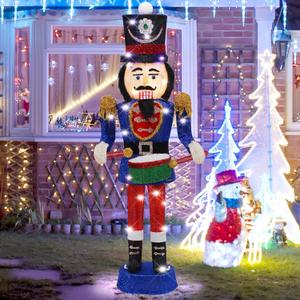 34" Nutcracker Christmas Decoration,Lighted-up Blue Nutcracker Soldier for Indoor Outdoor 3D Nutcracker Soldier Xmas Decor with Lights,Christmas Lighted Holiday Display