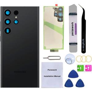Rear Back Glass Replacement Compatible with Samsung Galaxy S23 Ultra 6.8-inches with Reparing Tool Kit (Phantom Black)