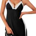 Rooscier Women's Lace Lingerie Sexy V Neck Nightwear Spaghetti Strap Nightgown Split Side Babydoll Chemise (Black, XS)
