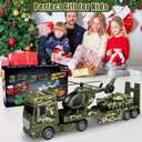 Big Green Military Truck Toy - 25.6 Large Semi Truck Toy with Helicopter and Tank - Army Toys with Sounds & Light, Friction Powered Cars Toys Birthday Gift for Kids Boys Girls 3 4 5 6 7 8