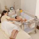 Pack and Play, Baby Bassinets Bedside Sleeper, Portable Crib, Diaper Changing Table & Baby Play Yard - Breathable Mesh & Steel Frame - Foldable for Newborn to Toddler (Cream Color)