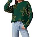 Dokotoo Sweaters for Women Casual Crewneck Long Sleeve Floral Print Cable Knit Pullover Sweater Tops, Size S