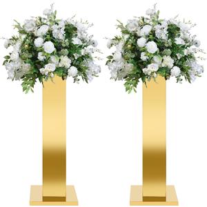 2PCS Tall Gold Vases for Centerpieces,31.5inch Stainless Steel Column Geometric Centerpieces Wedding Flower Stand Flower Floor Vase for Tables Wedding Anniversary Birthday Party Decor