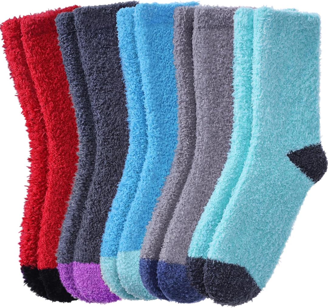 FNOVCO Mens Fuzzy Socks - Soft Cozy Slipper Fluffy Winter Warm Microfiber Plush Sleeping Socks - 5 to 6 Pairs