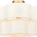 Gold Semi Flush Mount Ceiling Light, 5-Light 18" Ceiling Light Fixtures with Double Fabric Drum Shade in Quatrefoil Shape, Light Fixtures Ceiling Mount for Nursery Bedroom, AD-22007-5SF-GD