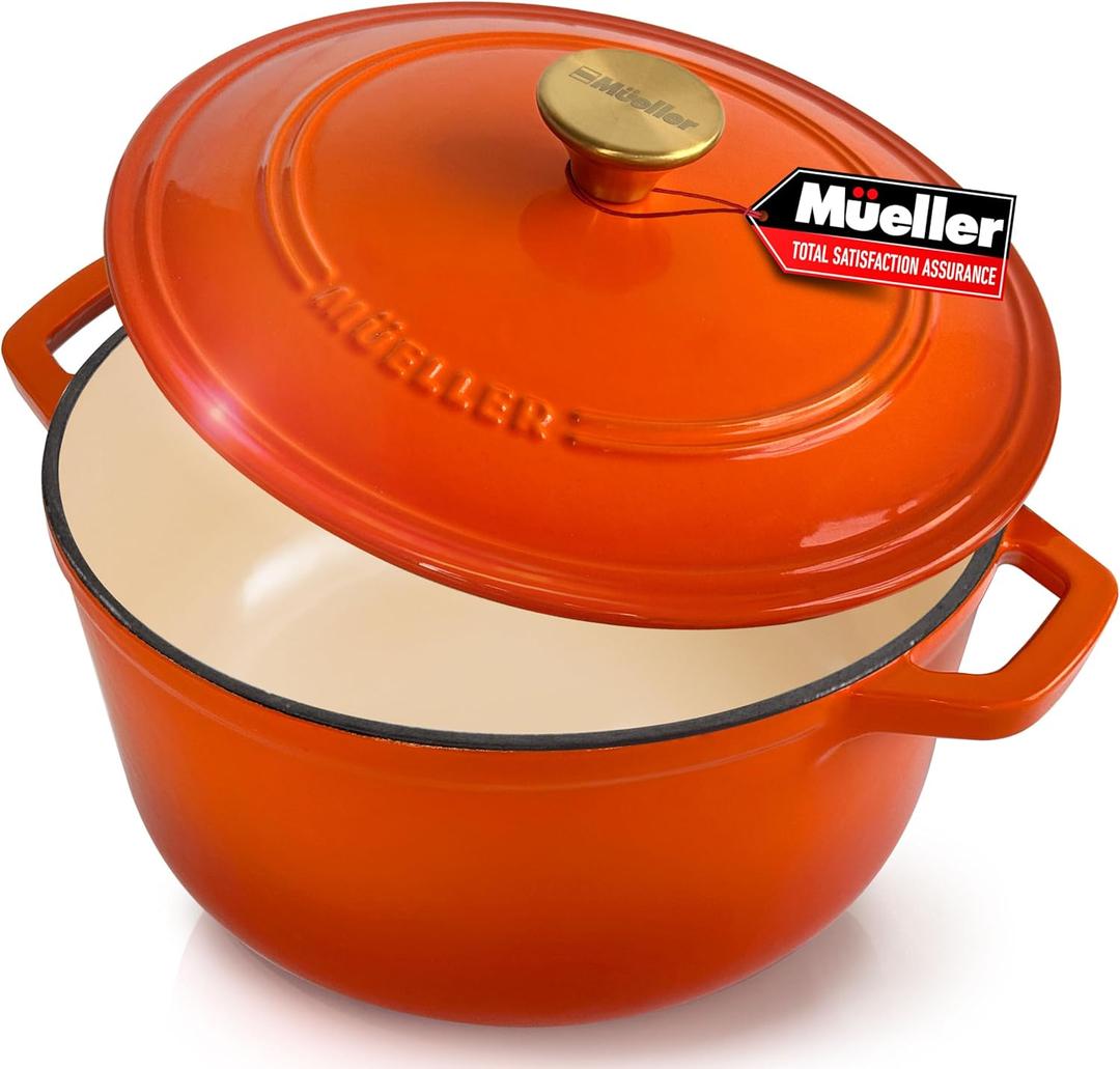 MELLERHOME 6 Quart Enameled Cast Iron Dutch Oven for Bread Baking, Heavy-Duty Oven-Safe up to 500 F, & Across All Cooktops, House Warming Gifts New Home, Cast Iron Cookware, Gifts for Women, Orange