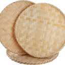 Suwimut 3 Pieces Handmade Bamboo Woven Basket Tray, 13 Inch Round Flat Wicker Baskets, Shallow Food Storage Serving Trays Decorative Wall Hanging Baskets for Breakfast, Fruit, Snacks (Beige)