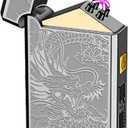 Rechargeable Lighter USB Electric Lighter for Camping, Flameless Dual Arc Lighter with LED Battery Indicator, Plasma Lighter for Men(Black Dragon)
