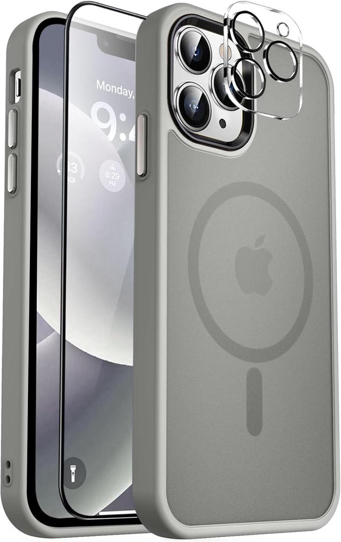 MOCCA Strong Magnetic for iPhone 12 Pro Max Case,[Compatible with Magsafe][Glass Screen Protector+Camera Lens Protector] Slim Thin Shockproof Cover Phone Case for iPhone 12 Pro Max 6.7",Titanium Gray