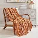 BOURINA Fluffy Chenille Knitted Fringe Throw Blanket Lightweight Soft Cozy for Bed Sofa Chair Throw Blankets, Orange 50" x 60"