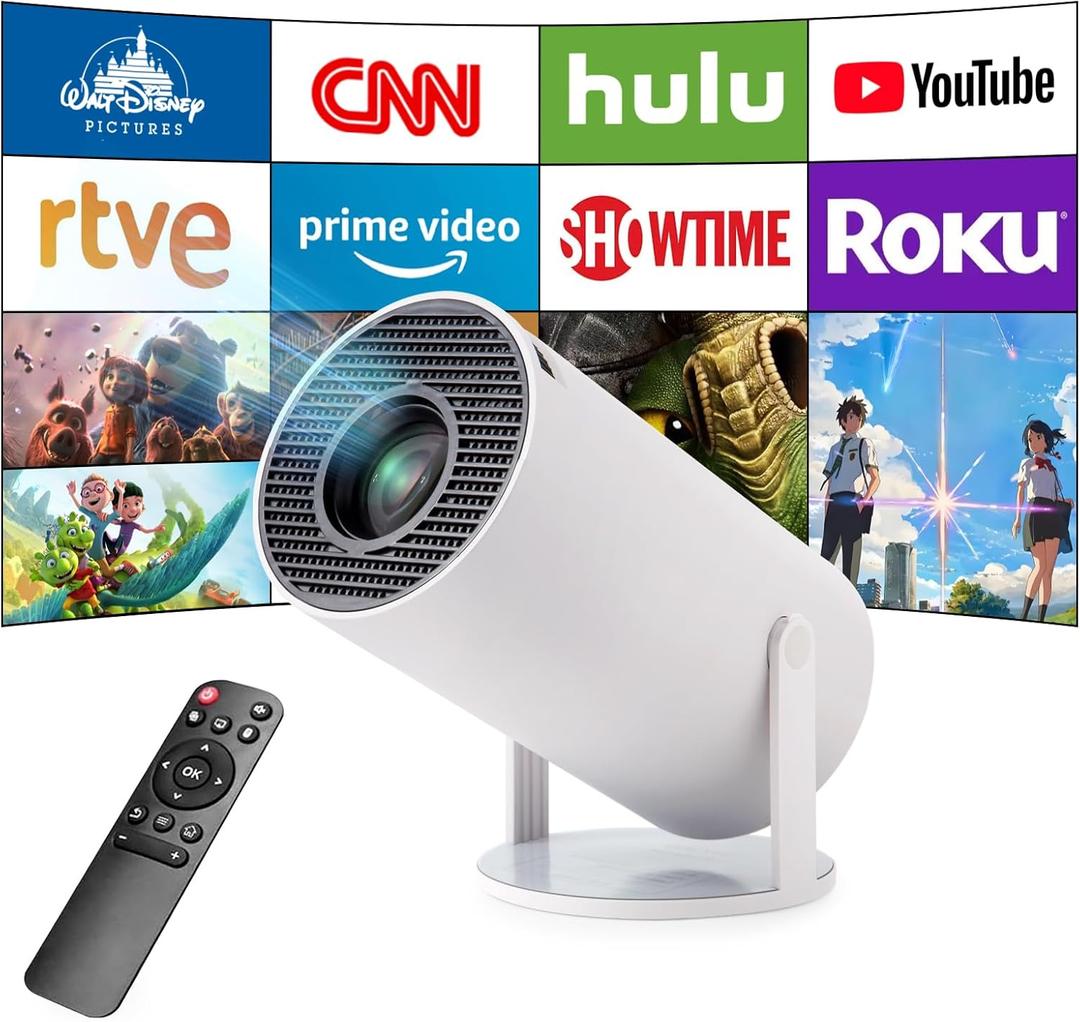 Smart Mini Projector - 4K with WiFi 6 & Bluetooth 5, Portable Android 11, Auto Keystone, 180 Display Up to 130 Inch (White)