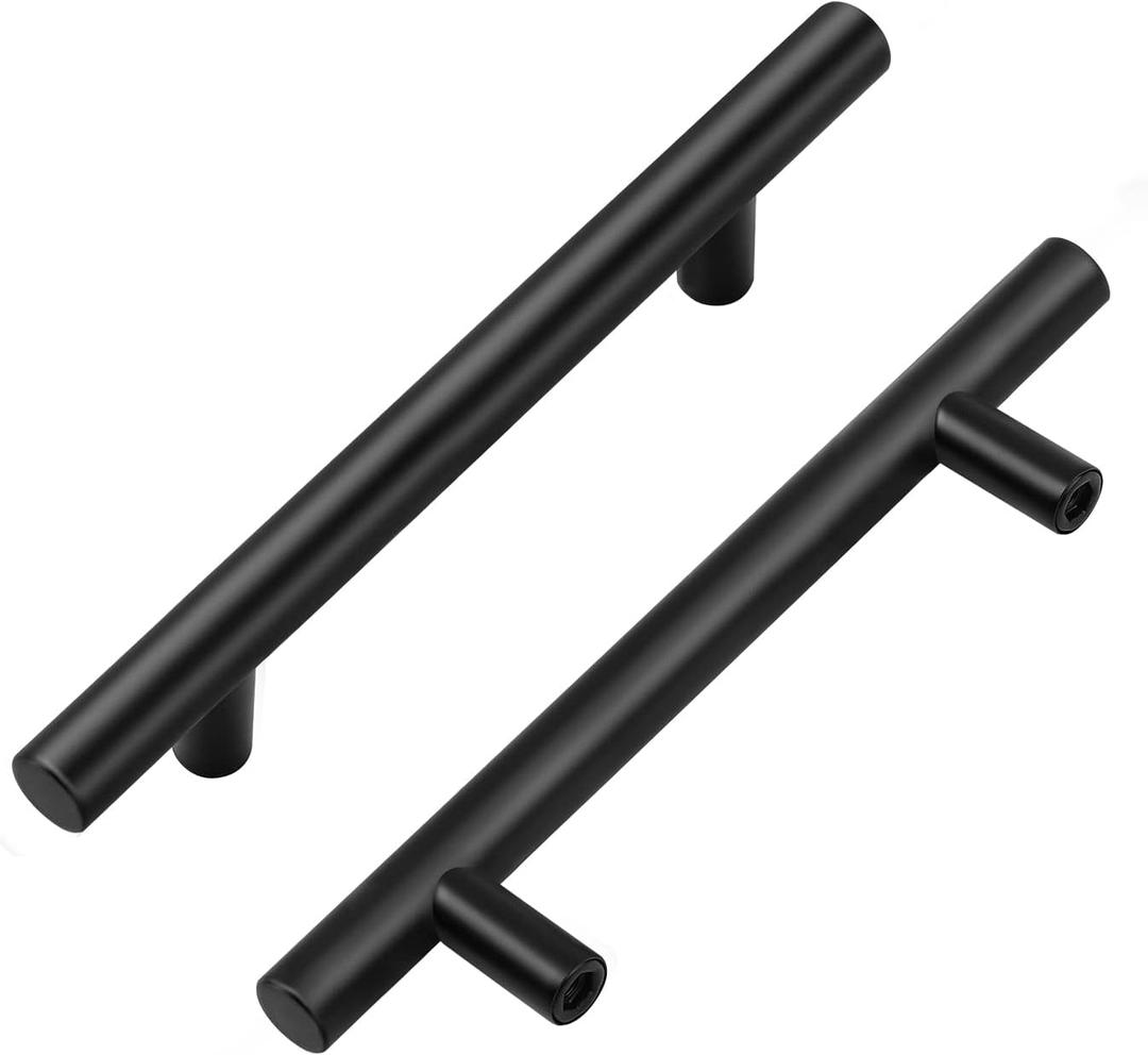 5 Pack 4 Inch Black Cabinet Handles - Matte Finish Pulls for Dresser Drawers - Stainless Steel Kitchen Cabinet Handles - 6-3/8 Inch Overall Length