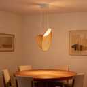 Modern Creative Dynamic Pendant Light, 23.6 Farmhouse Wooden Gravity Spiral Ceiling Mount Hanging Lamp, 20W, 1800LM, Warm White LED Chandelier for Living Room, Dining Room, Cafes, Decor(White)
