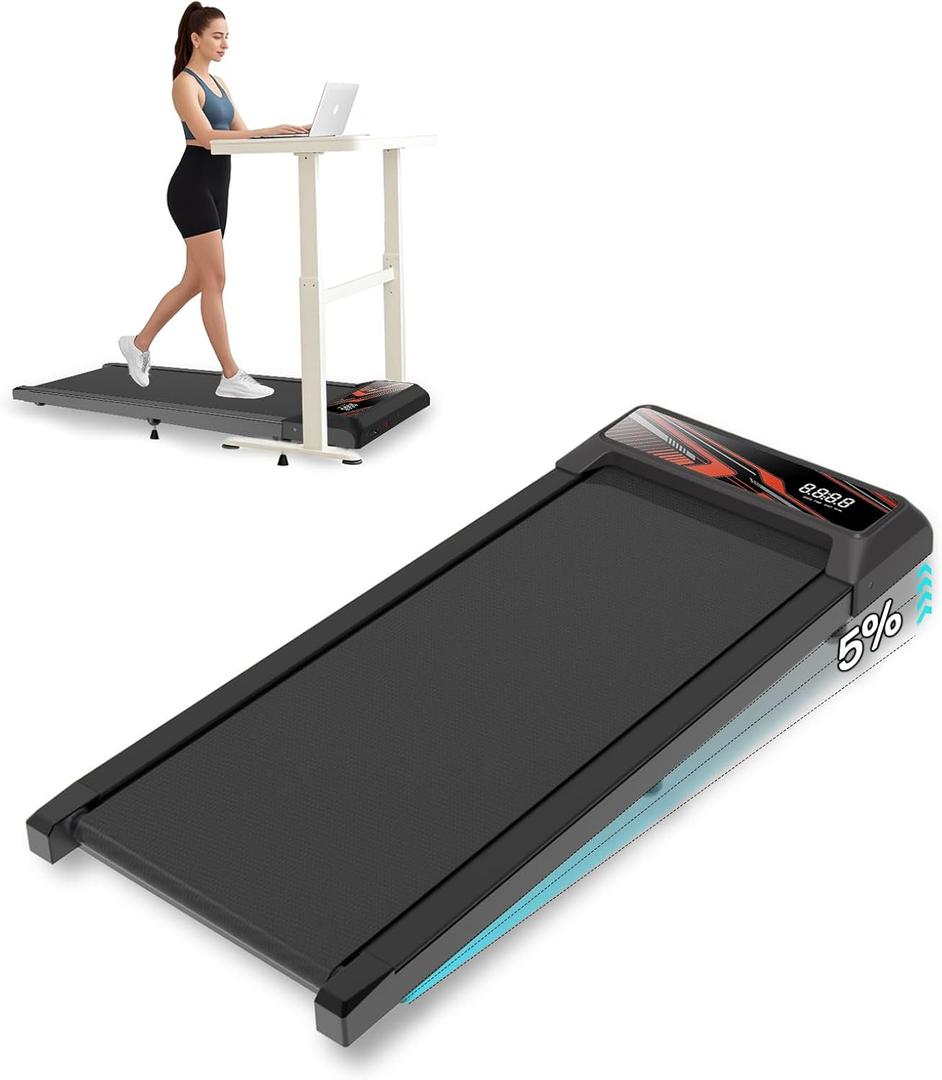 Under Desk Treadmill 2.5HP  Quiet Walking Pad for Home & Office, 265Lbs Capacity, APP & Remote Control, LED Display, No Assembly Needed,Golden-Black