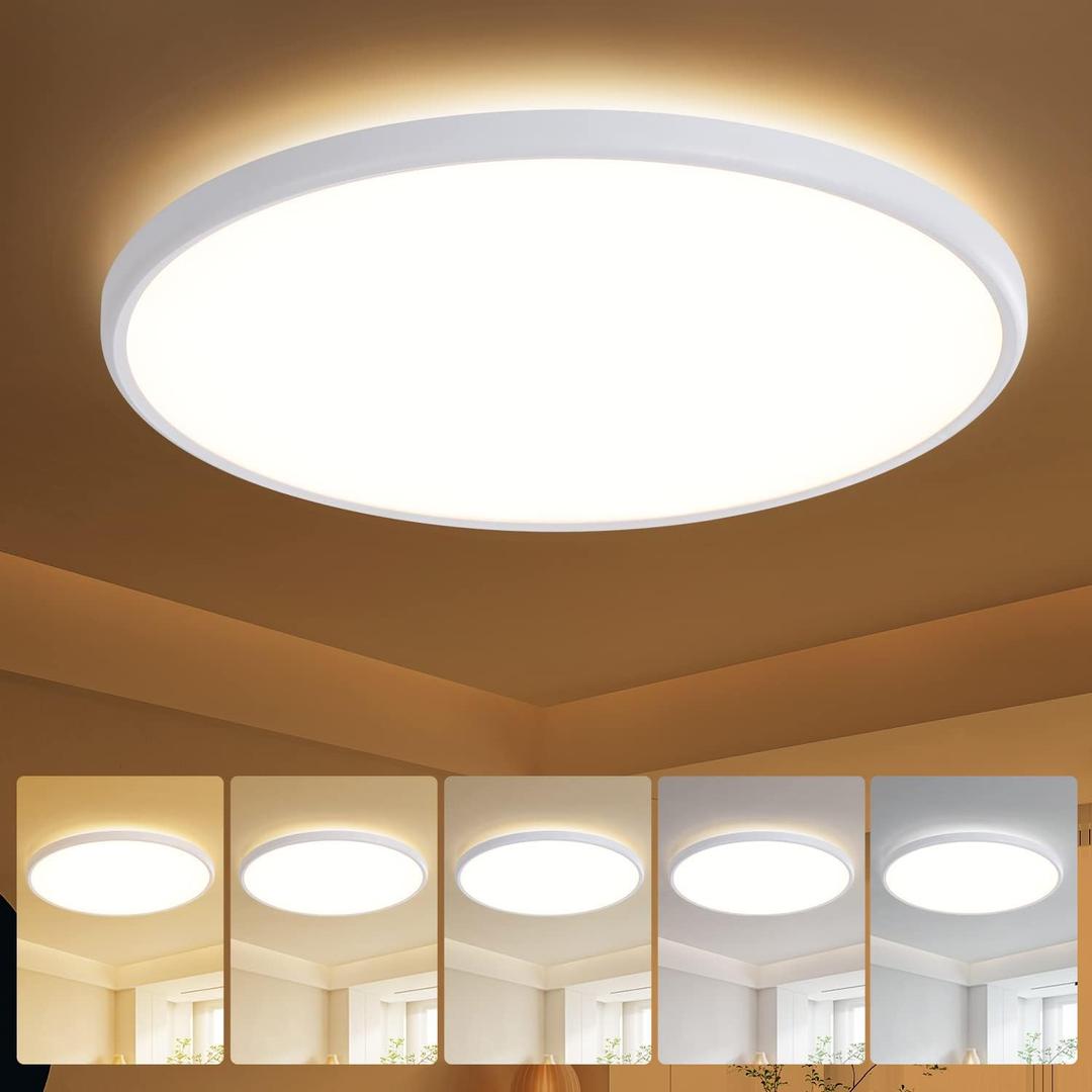 18 Inch Dimmable Flush Mount Ceiling Light,5 Color Temperature | Ultra-Thin Round Surface Mounted Ceiling Lamp for Living Room,White
