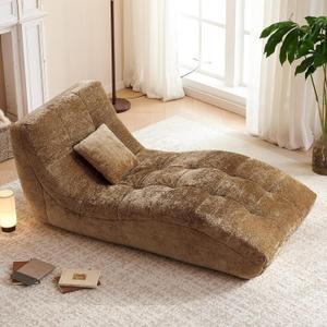Chaise Lounge Chair with Curved Back, Modern Upholstered Recliner Sofa, Tufted Accent Lounger Comfortable Lazy Chair for Bedroom, Apartment (Camel), 59.06" x 30.71" x 25.59"