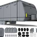 RVMasking Travel Trailer RV Cover 24-26ft, 7 Layers Extra-Thick Camper Cover Waterproof Windproof for Toy Hauler with 4 Tire Covers & Tongue Jack Cover, Durable Trailer Cover for RVs, Medium Gray