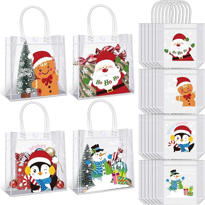 Shinylin 24 Pcs St. Patrick's Day Clear PVC Gift Bags with Handle Reusable Transparent Lucky Shamrock Candy Treat Goodie Tote Bags for Irish Theme Party Favors Birthday Baby Shower Party Supplies
