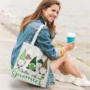 YRDBGHZDF Green Plaid Leopard St. Patrick's Day Gnome Tote Bag, Irish Lucky Shamrock Gnome Canvas Tote Bags, Chillin with My Gnomies Reusable Grocery Shopping Bag