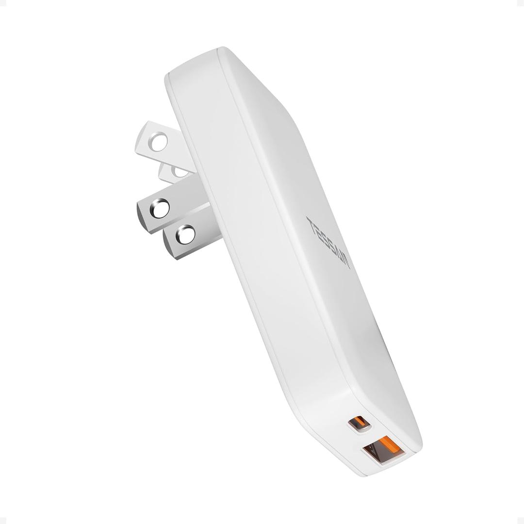 Flat Wall Charger USB C PD 45W, TESSAN Flat USB Wall Plug Foldable, Outlet Adapter Fast Charging Block, Ultra Slim Charger Compatible with iPhone 17/16/15 Series and Samsung Galaxy Models, Travel