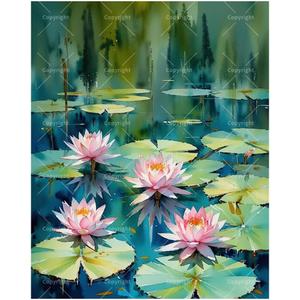 Flowers Paint by Numbers Kit for Adults - DIY Lotus Flowers on Water Painting on Canvas, Acrylic Paint Set, Suitable for Beginners, Nature Art for Home Decoration or Gifts(8X12IN Framed)