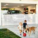 160" Extra Wide Retractable Baby Gates, 42" Extra Tall Retractable Dog Gate Pet Gate with Support Rods, Long Mesh Screen Child Safety Gate for Garage Doorways Hallways Deck Porch, Outdoor Indoor Use
