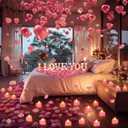 I Love You Light up Letter with 24 LED Heart Flameless Candle 2000 Fake Rose Petals Proposal Decoration Romantic Special Night for Anniversary Wedding Engagement Birthday Party(Pink)