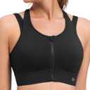 Yvette Front Closure High Support Sports Bras for Women Double Straps Plus Size Sports Bra with Sewn in Pads (Black, S)