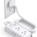 Cruise Essentials - Flat Plug Power Strip, Addtam 5 ft Ultra Flat Extension Cord with 6 Outlets Extender, No Surge Protector for Cruise Ship, Travel, Dorm, Home Office, ETL Listed (White)