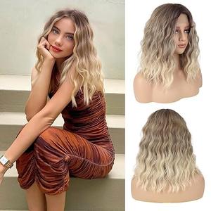 LEEONS 16 inch Wavy Wig for Women - Medium Length Wigs, Heat Resistant Synthetic Hair, Middle Part, Natural Look for Daily Use, Party & Halloween (Ombre Walnut Brown to Bleach Blonde)