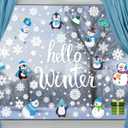Large Size Hello Winter Window Clings for Christmas Snowflake Decoration Xmas Windows Decals Snowman Window Stickers for Showcase Home Decor Merry Christmas Party Supplies