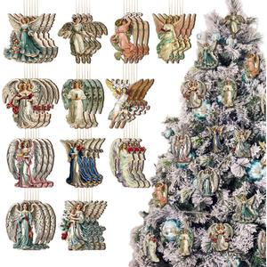36 PCS Vintage Angel Christmas Tree Ornaments, Wooden Rustic Hanging Xmas Tree Decoration Retro Small Angel Farmhouse Indoor Decor for Crafts Gift Holiday Tags