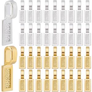 1 Box 100Pcs Gold Glue on Bails Rectangle Flat Pad Bail Bulk Tibetan Alloy Silver Small Shovel Shape Charms Connector Hanger Jewelry Findings for Necklaces Making Supply DIY Cabochons Craft