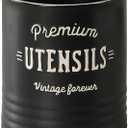 DOWAN 7.2 Extra Large Utensil Holder, Farmhouse Utensil Holder for Kitchen Counter, Ceramic Utensil Crock with Protection Cork Mat, Utensil Storage for Kitchen Decor & Housewarming Gift, Matte Black