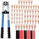 Battery Cable Lug Crimping Tool Kit for AWG 10-1/0 Electrical Lug Crimper with 64pcs Ring Terminals and 110pcs Heat Shrink Tubing