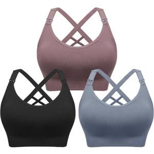 Angelhood Nursing Bras for Breastfeeding, Seamless Nursing Sports Bra Support Yoga Maternity Bras Pregnancy Sleep Bralette (XX-Large, Black/Blue/Lotus Pink)