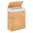 Handwoven Slim Laundry Hamper with Lid, Narrow Wicker Laundry Basket, Natural Water Hyacinth Basket and Handleswith Removable Liner Bag & 2 Mesh Bags (Natural with Lid, 55L)