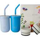 Double walled insulated stainless steel kids & toddler cups with straws and lids | Best Sippy cups with straw for boys 1+ year old | Holds 12oz capacity - On the Go Travel containers (Ice Blue + Classic Blue)
