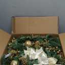 AMERZEST 9Ft Christmas Garland Prelit with Gold Berries and Balls, Flower and 50 Lights Plug in, Holiday Decoration Fireplace Stairs Mantle Door Indoor Outdoor