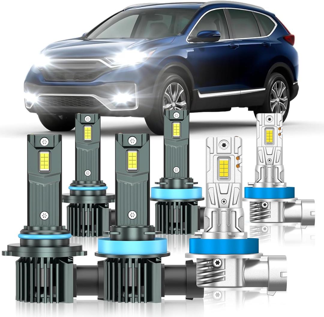 Fit for Honda CRV 2015-2022 Light Bulbs, High/Low Beam Fog Light Bulbs Combo, 800% Brightness, 6000K Cool White, Plug and Play, Pack of 6