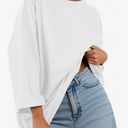 Tankaneo Womens Oversized 3/4 Bell Sleeve TShirts Casual Crewneck Fall Trendy Tunic Tops Loose Fit Basic Tees Size S