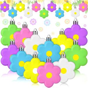 24 Pcs Spring Flower Ornaments 2.7 Inch Tulips Daisy Hanging Ornament Spring Tree Decorations Colorful Plastic Floral Shape Ball Summer Decorations for Home Tree Holiday Party(Daisy)